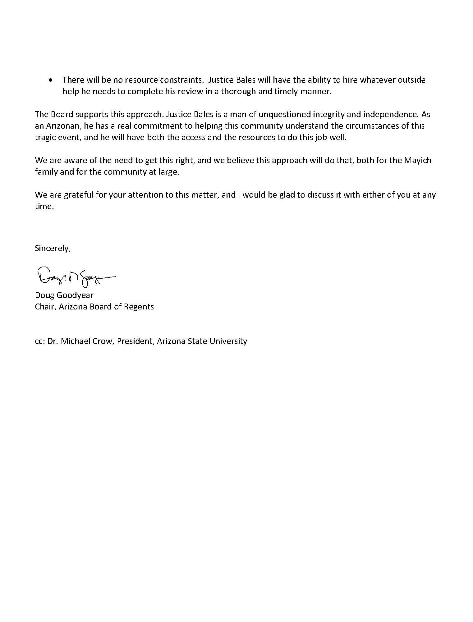 Page two of the legislative response letter