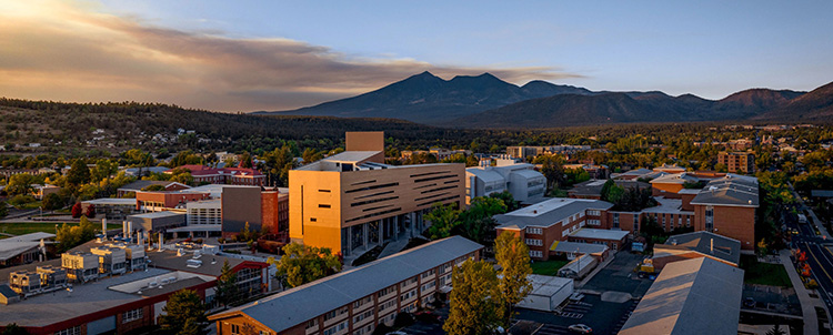 Aerial photo of the Northern Arizona University campus in Flagstaff. 