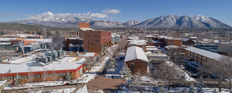 Overview photo of NAU campus with San Francisco Peaks in the background